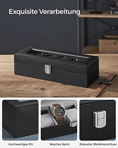 SONGMICS Uhrenbox 6 Uhren, Uhrenkasten mit Glasdeckel, Uhrenkissen aus Samt - 7