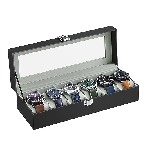 SONGMICS Uhrenbox 6 Uhren, Uhrenkasten mit Glasdeckel, Uhrenkissen aus Samt - 3