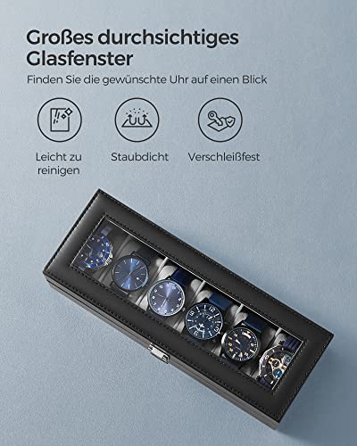 SONGMICS Uhrenbox 6 Uhren, Uhrenkasten mit Glasdeckel, Uhrenkissen aus Samt - 4