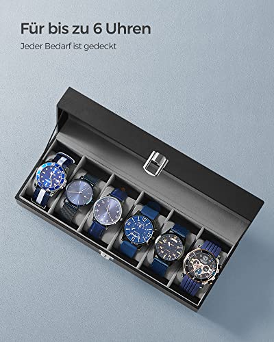 SONGMICS Uhrenbox 6 Uhren, Uhrenkasten mit Glasdeckel, Uhrenkissen aus Samt - 5