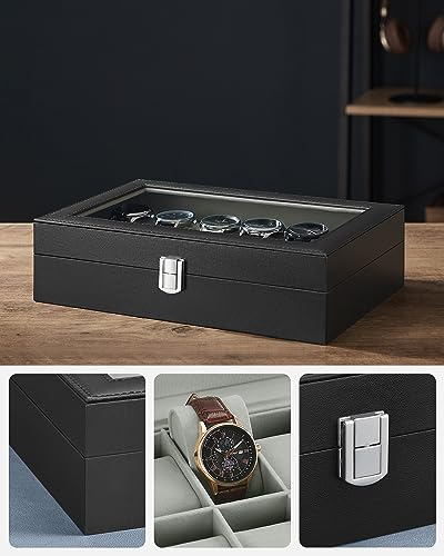 SONGMICS Uhrenbox mit 12 Fächern, Uhrenkasten mit Glasdeckel - 6