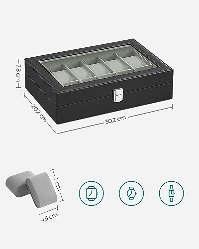 SONGMICS Uhrenbox mit 12 Fächern, Uhrenkasten mit Glasdeckel - 5