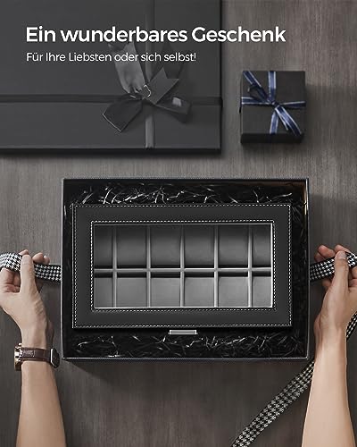 SONGMICS Uhrenbox mit 2 Ebenen, Uhrenkasten, 12 Fächer und 1 Schublade, Glasdeckel - 7