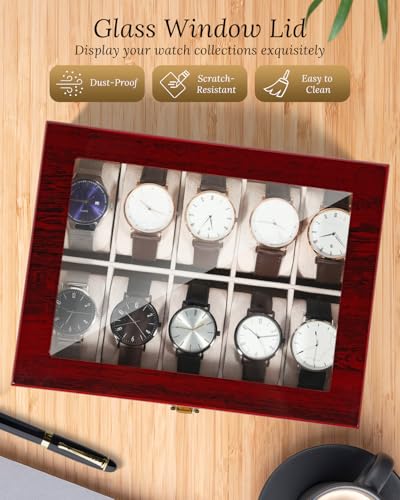 Uten Uhrenbox Holz Uhrenkasten Aufbewahrungbox Uhren, Für 10 Uhren - 8
