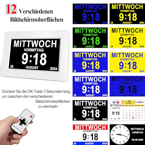 SINOIDEAS – Seniorenuhr 8 Zoll. Digitale Kalender und Seniorenuhr – Digitale Uhr, Wecker, Kalender für Senioren & Demenzkranke (z.B. Alzheimer) mit Erinnerungsfunktion(Weiß) - 2