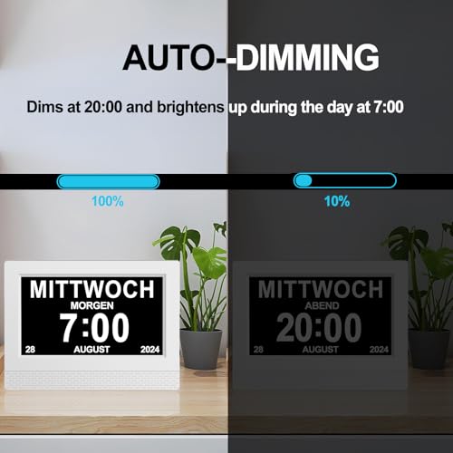 SINOIDEAS – Seniorenuhr 8 Zoll. Digitale Kalender und Seniorenuhr – Digitale Uhr, Wecker, Kalender für Senioren & Demenzkranke (z.B. Alzheimer) mit Erinnerungsfunktion(Weiß) - 6