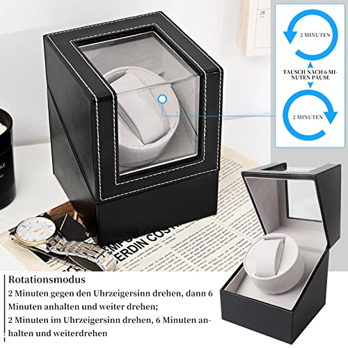 Automatische Uhrenbeweger Box, luxuriöser automatischer Uhrenwender mit leisem Motor, Batteriebetrieb oder Netzteil für Automatikuhren (schwarz) - 2
