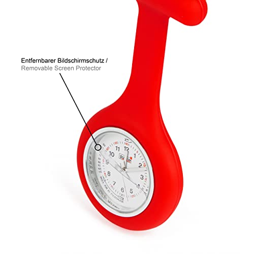 Schwesternuhr mit Pulsskala 6er Set von PULOX mit 1x Quarzuhr, 6x Hygienische Silikonhüllen + 6 Anstecknadeln, Schwesternuhren, Krankenschwesteruhr, Pflegeruhr, Krankenpflegeruhr - 3