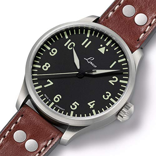 Laco Armbanduhr Fliegeruhr Basis Augsburg, Ø 42mm, hochwertige Automatikuhr, Einzigartige Qualität, 5 ATM Wasserdicht, Zeitloses Design – seit 1925 (Herren, Braun) - 2