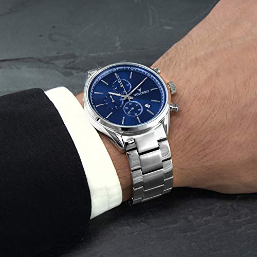 Vincero Luxury Chrono S Herren Armbanduhr - 40mm Chronograph Uhr Stahlband - Japanisches Quarz Uhrwerk (Blau Stahl) - 2