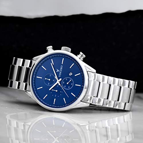 Vincero Luxury Chrono S Herren Armbanduhr - 40mm Chronograph Uhr Stahlband - Japanisches Quarz Uhrwerk (Blau Stahl) - 3