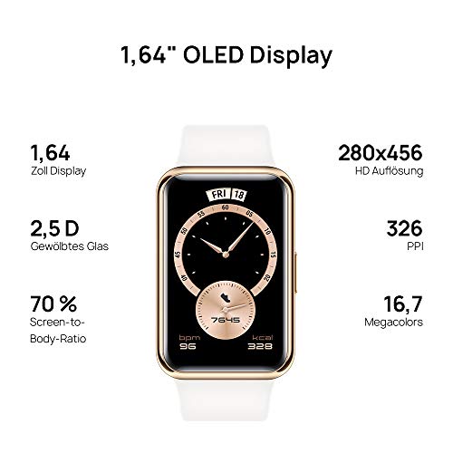 HUAWEI WATCH FIT Elegant Smartwatch, 1,64 Zoll AMOLED-Display, Persönlicher Coach, 10 Tage Akkulaufzeit, GPS, 5ATM, Herzfrequenzmessung - Exklusiv auf Amazon: 30 Monate Herstellergarantie -, Weiß - 4