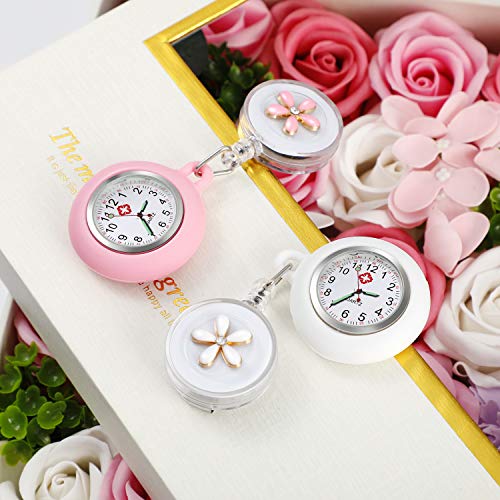 Krankenschwester Uhr, Vintoney 2er Krankenschwesteruhr Schwesternuhr Taschenuhren für Damen Pflegeuhr Taschenuhr Ansteckuhr Zeiger mit Leuchtend im Dunkeln Dehnbare Silikon Hülle(weiß + pink) - 6