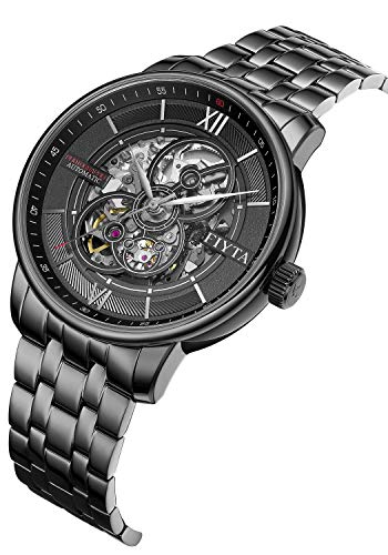 FIYTA Photographer Herrenuhr Automatik schwarz mit schwarzem Metallarmband, skelettiertem Zifferblatt/Open Heart und Gehäuseboden mit Sichtfenster DGA23001.BBB - 6