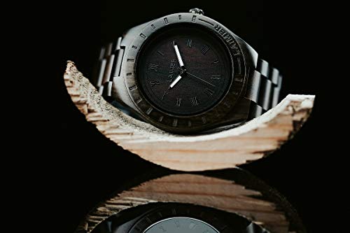LAiMER Holzuhr - Armbanduhr Black Edition aus Edelholz - Holz - Uhr- analoge Herren Quarzuhr mit Leuchtzeiger - Ø 50mm - Zero Waste Verpackung aus Naturholz - 7
