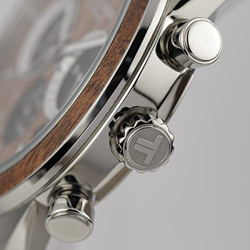 JACQUES LEMANS Holzuhr Herren, Solar Wood Herrenuhr - Model 1-2115J, Chronograph und Armband Schwarz/Hellbraun, Edelstahl mit Holzeinlage für Männer, Armbanduhr Holz Herren, Holzuhren für Herren - 4